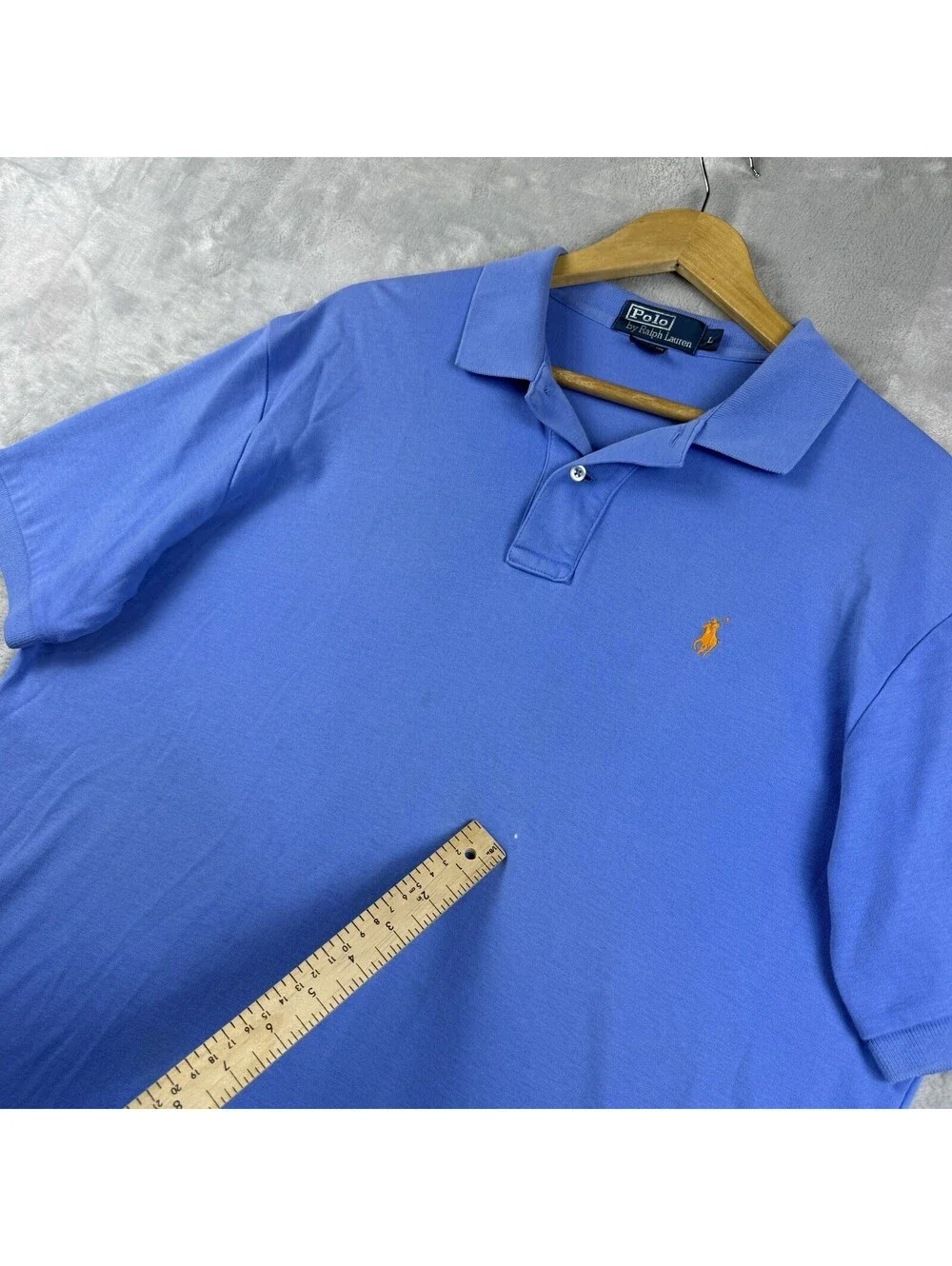 VTG Polo Ralph Lauren Men’s Blue Cotton Polo Shirt Large Orange Pony Logo Preppy